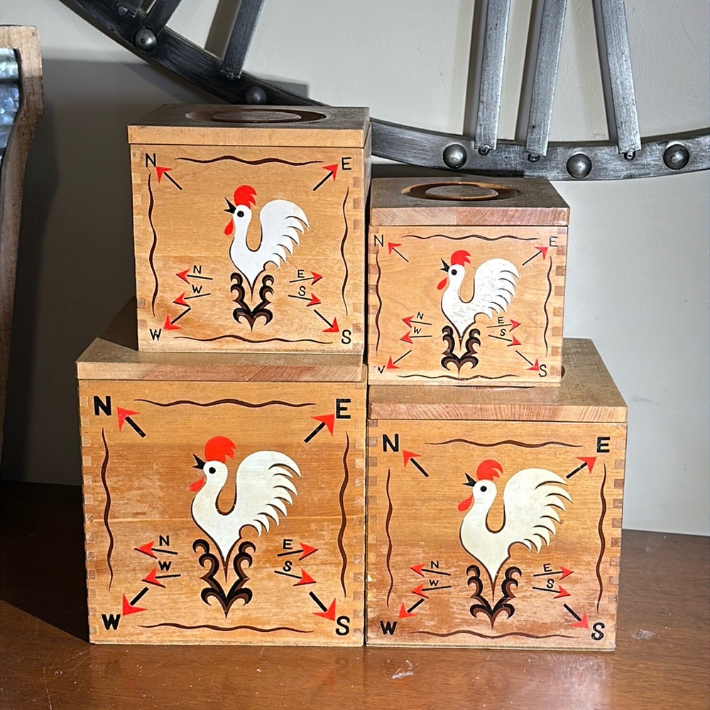 Vintage Red Bird Line Japan Farmhouse Canister Set